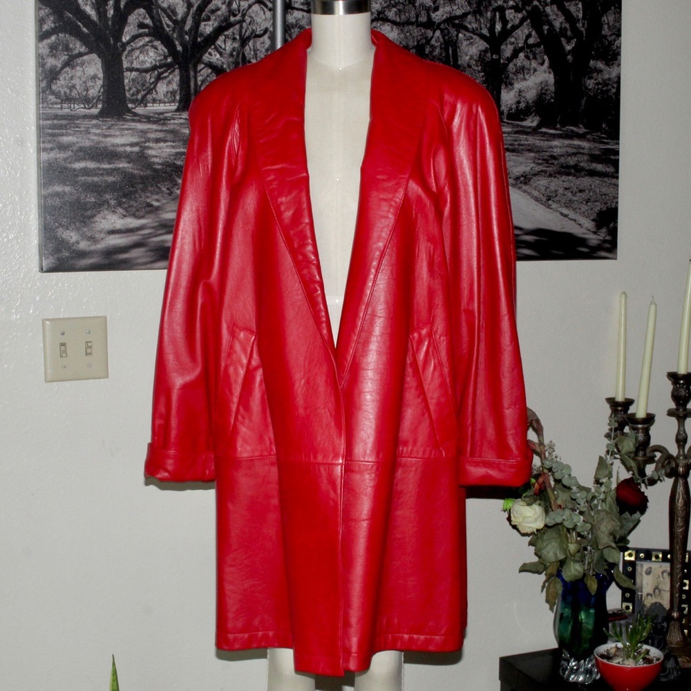 Rare 80’s Vintage Hot Red soft leather Coat